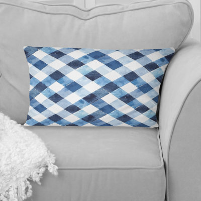 Navy Blue Gingham Print IV - Modern Lumbar Pillow