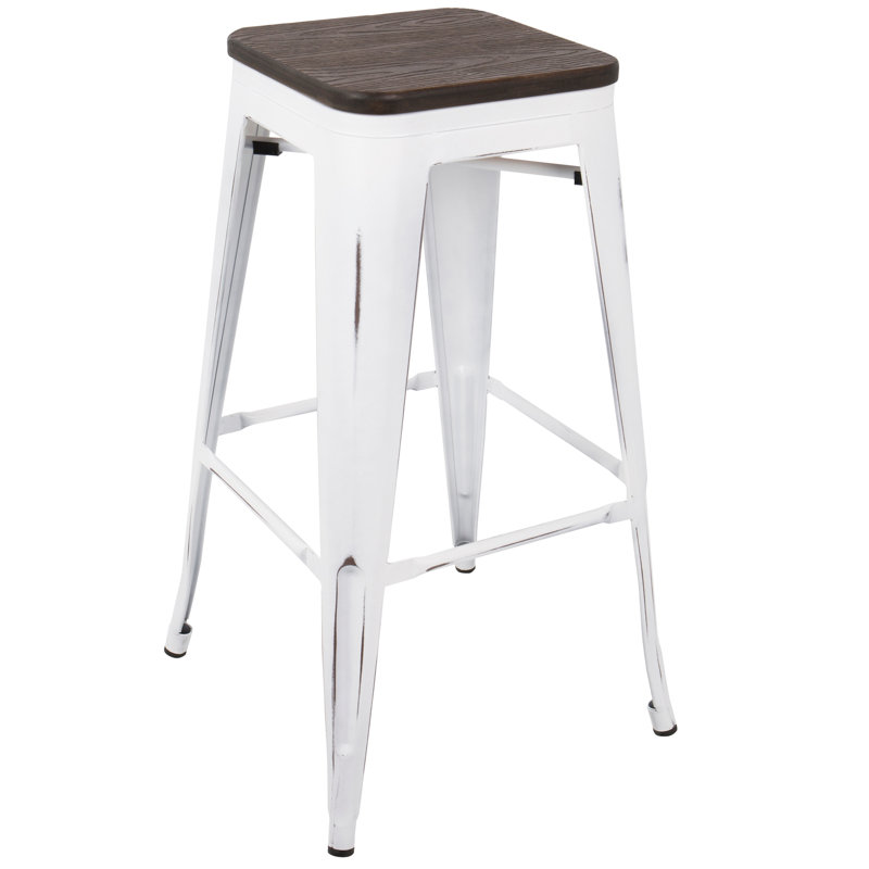 Tabouret de bar empilable blanc rétro et espresso - ensemble de 2