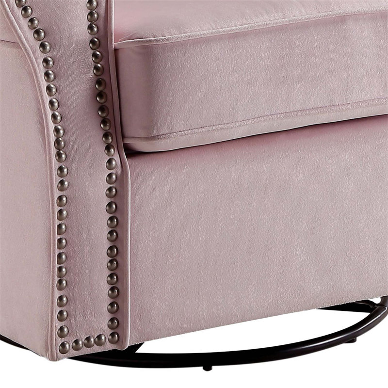 Tamaki Pink Fabric Glider Chair With Swivel, Elegant Nail-Head Trim And Comfortable Upholstery For Relaxation, Pink