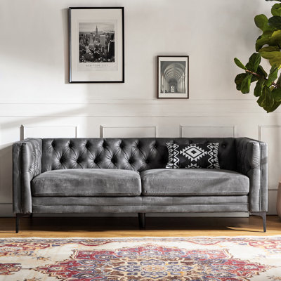 Brinna Contemporary 84" Upholstered Button-tufted Sofa with Metal Legs