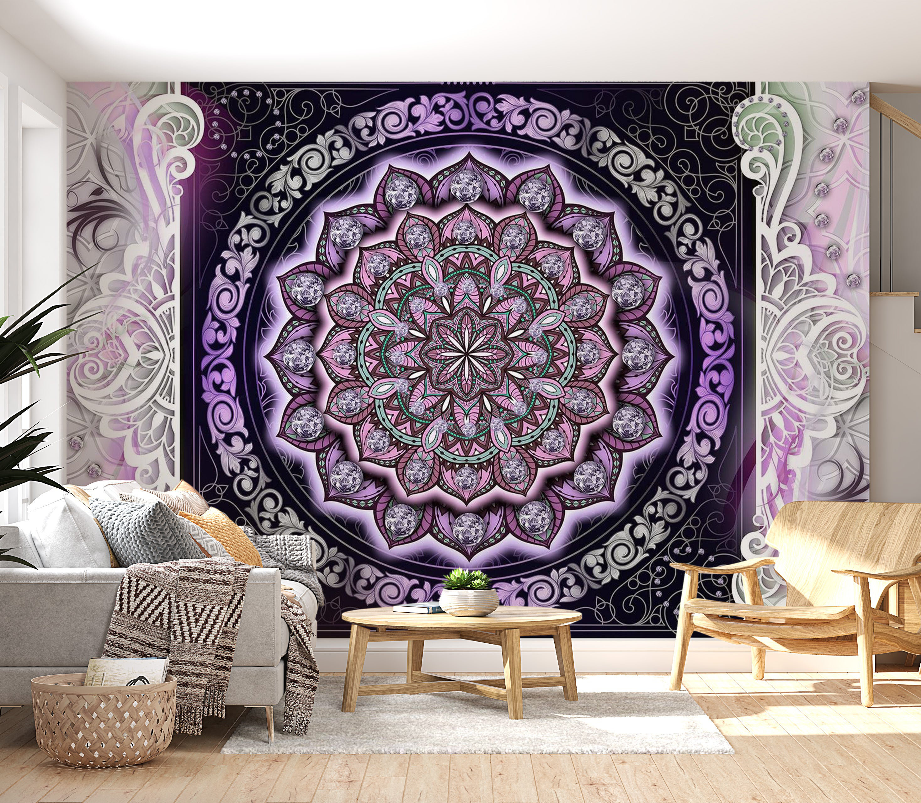 Bungalow Rose Peel & Stick Mandala Wall Mural - Stained Glass Mandala ...