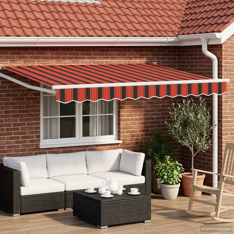 VidaXL Polyester Cover Retractable Patio Awning, 165cm H x 350cm W x 200cm D, Orange/Black, Striped