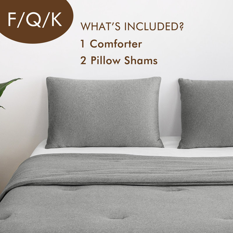 Ensemble d'édredon 3 pièces Wayfair Basics, Édredon pour très grand lit + 2 taies décorativ, Gris Heather