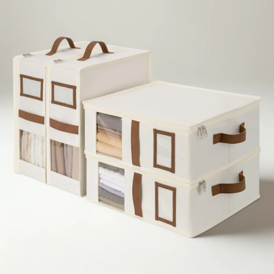 Organisateur de draps pliable et boîte de rangement avec poignées, tissu Oxford durable avec fenêtre de visualisation pour garde-robe en lin, sous le lit et rangement à la maison