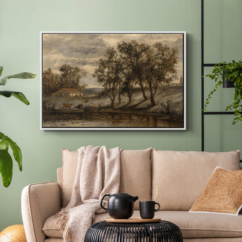 Paysage rétro - Toile tendue avec châssis DCLV, Blanc, H 25 po x l 37 po