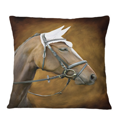 Portrait d'une maison brune - Coussin décoratif à imprimé traditionnel
