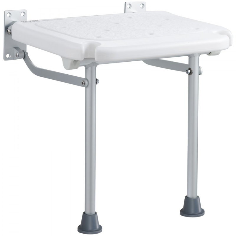 Folding PE Shower Seat, 14.8'' Unfolded, Wall Mounted Fold Up Shower Bench with 500 lbs Load Capacity, Space Saving Fold Down Shower Chair for Seniors Children Adults