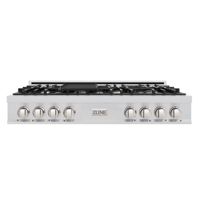ProfessionalStainless 48" Gas Cooktop with 7 Burners and Griddle