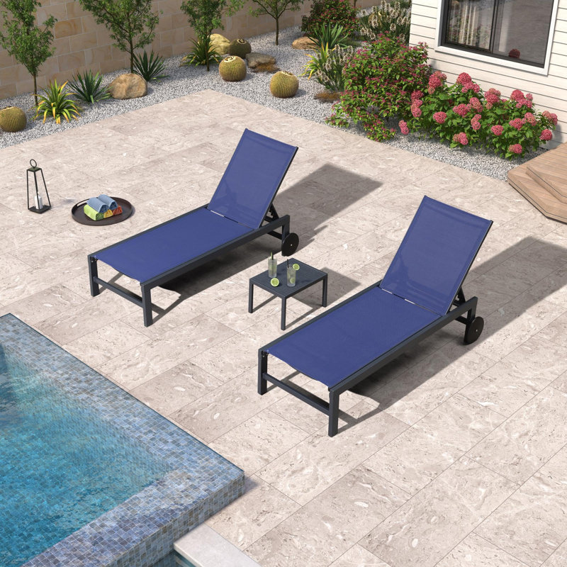 Ensemble de chaises longues inclinables 74,02 po, Marine