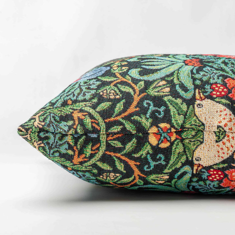 William Morris Strawberry Thief Tapestry Cushion in Black, 43x43cm, Cover only