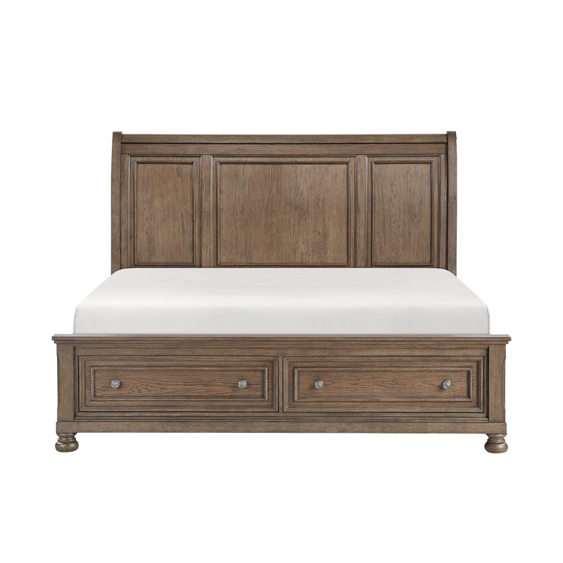 Alek Transitional Storage Platform Bed with Dovetail Footboard Drawers, California King, Antique Brown