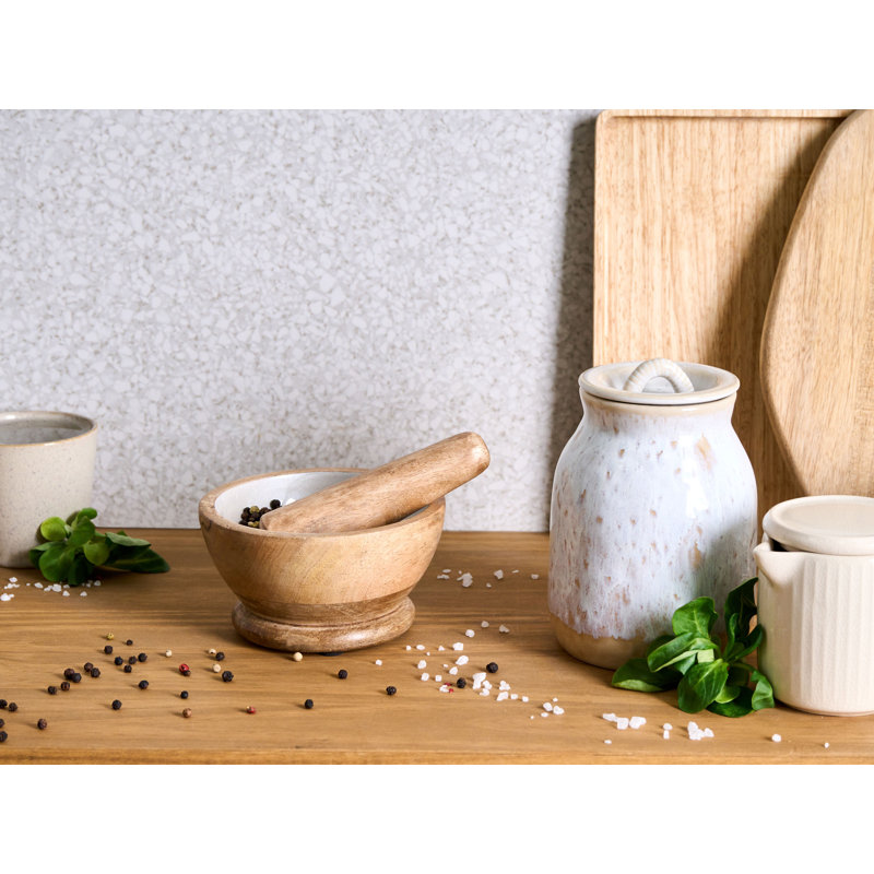 Wood Mortar And Pestle Set, Brown/White