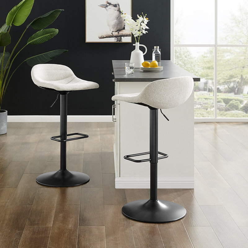 Swivel Upholstered Adjustable Height Counter Stool, Posh Ivory