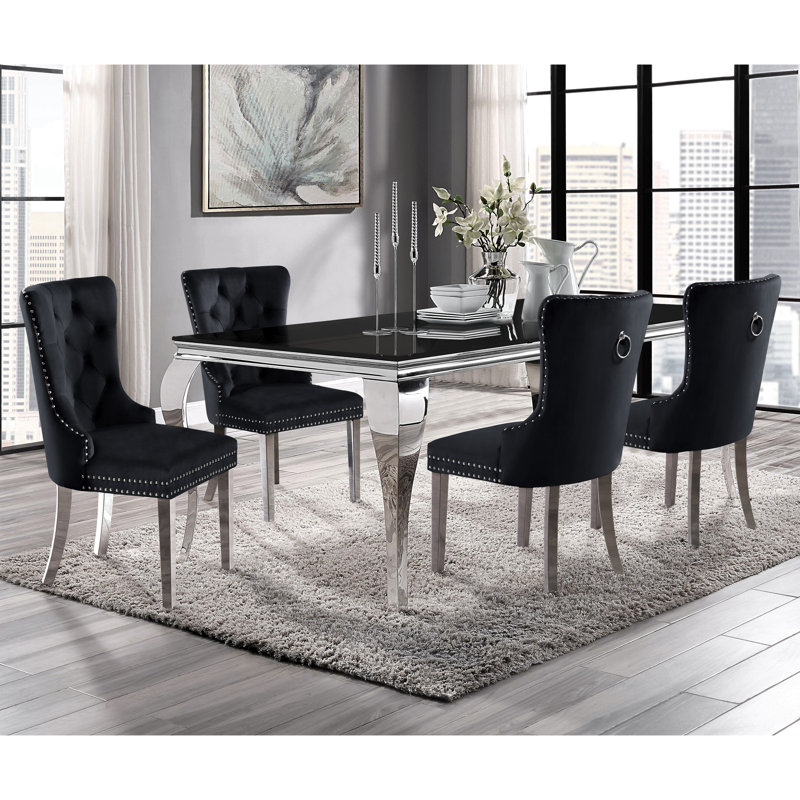4 - Person Four Leg Dining Set, White, Black