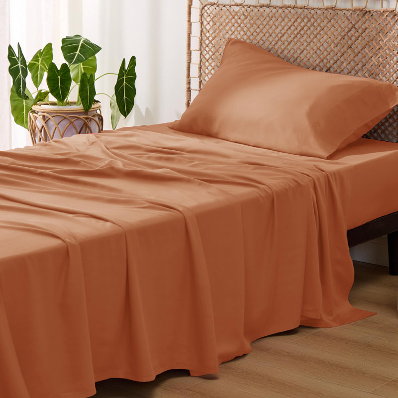 Essential Collection Cooling Rayon Derived from Bamboo Sheet Set, Twin Sheet Set with 1 Pillowcase, Burnt Orange