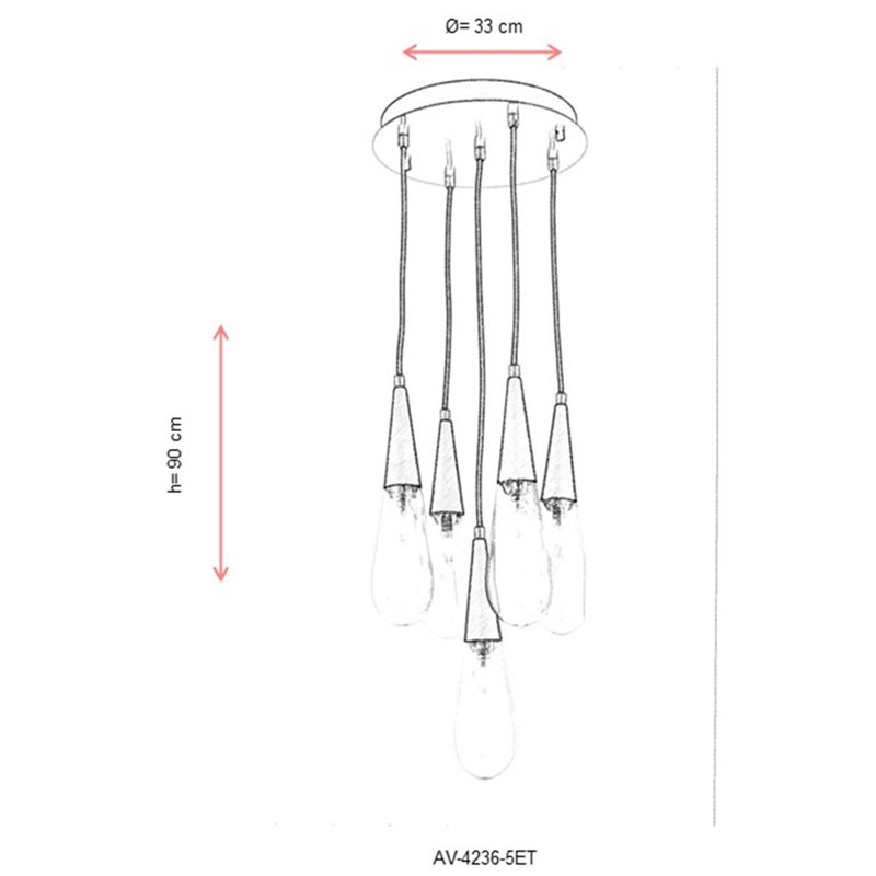 Luminaire suspendu en grappe à 5 lumières