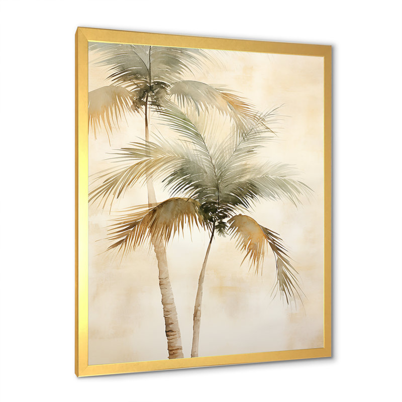 Rétro palmiers tropicaux rétro sur toile, Encadrement doré, H 44 po x l 34 po x P 1,5 po