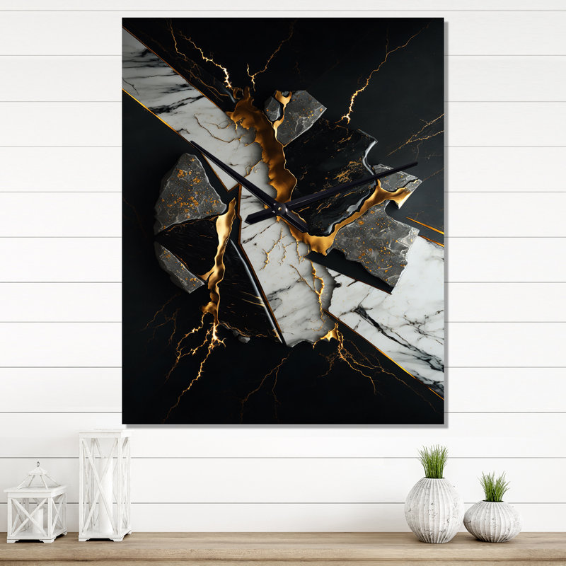 Abstract Geode III - Horloge murale abstraite en marbre, H 40 po x l 30 po x P 1 po