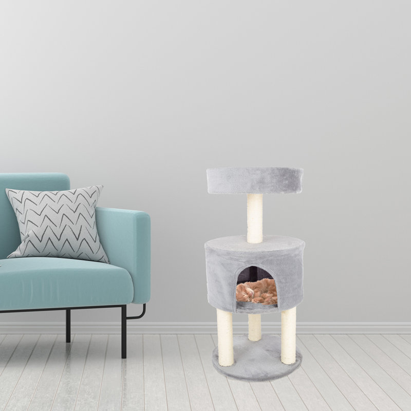 PETMAKER 3-Tier Round Cat Tower ' Large Cat Condo Napping Perch and 4 Sisal Rope Scratching Posts