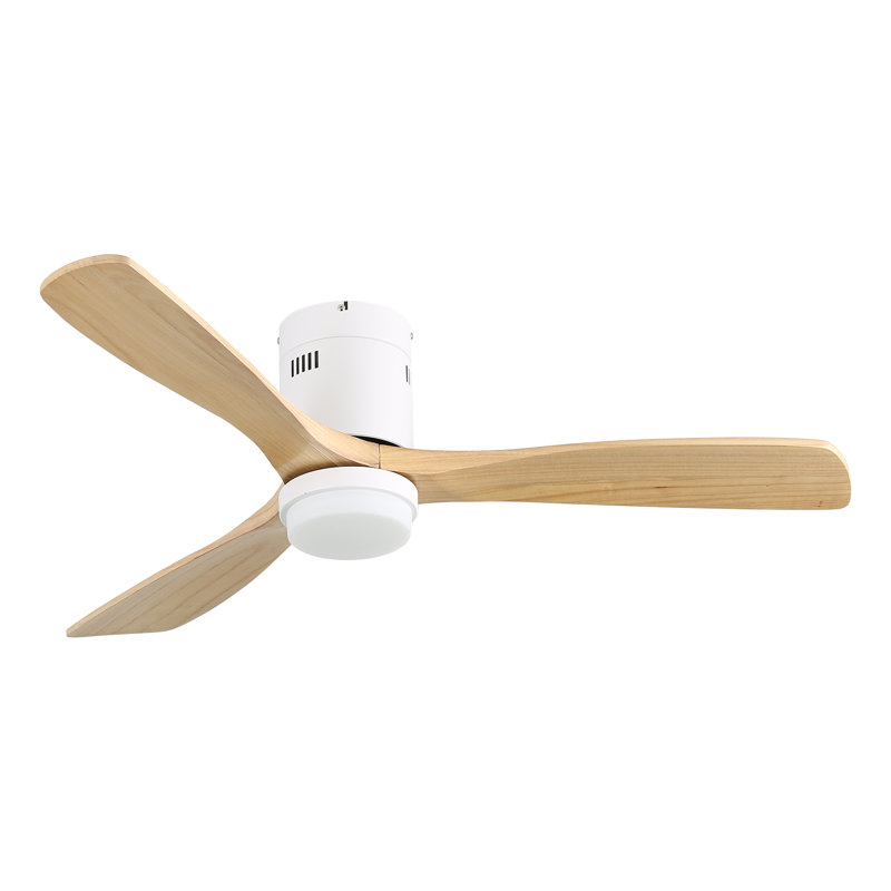  52-inch Modern Ceiling Fan with Light, APP, Remote Control Smart Fan, 3 Solid Wood Blades, DC Motor, 6 Speeds, Flush Mount for Bedroom, Living Room