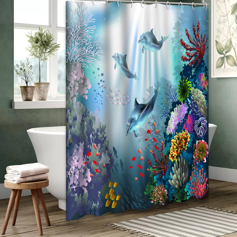 Rideau de douche avec 12 crochets Underwater World Dolphins Plants Ocean, L 72 po x l 84 po