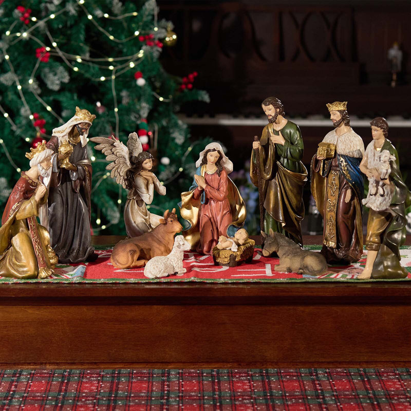 Nativity Set 11 Pcs Christmas Indoor Scene Statue Figurines Jesus Manger Crib Gift Catholic Religious Decor