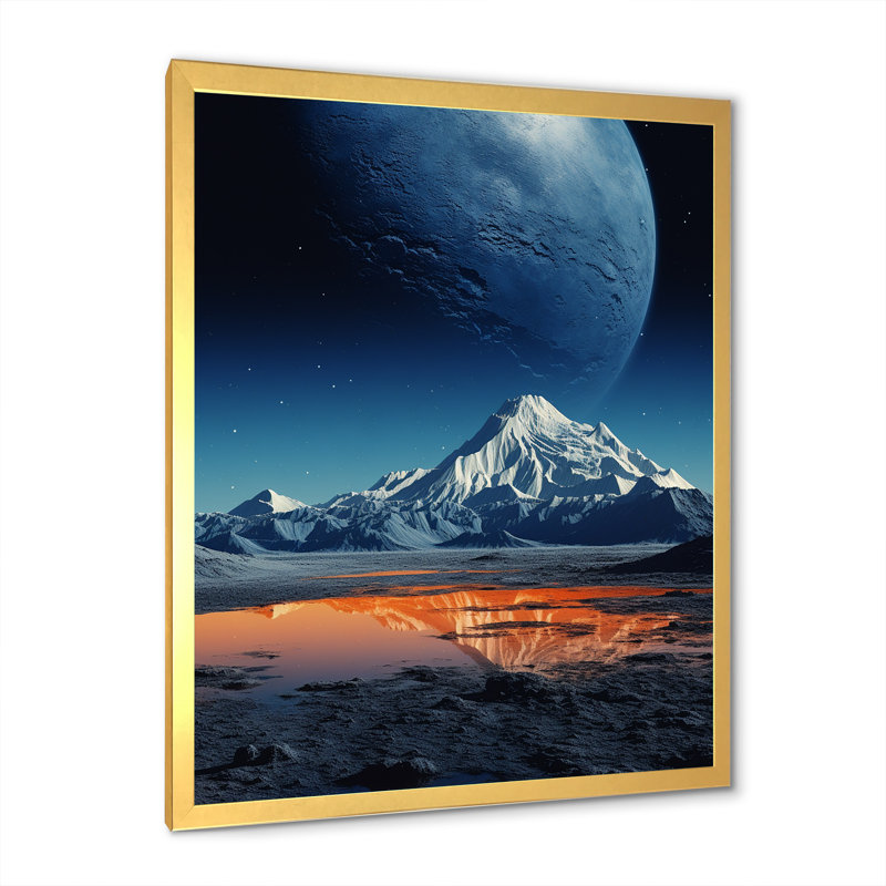 Paysage lunaire volcanique sur toile, Cadre doré simple, H 44 po x l 34 po x P 1,5 po