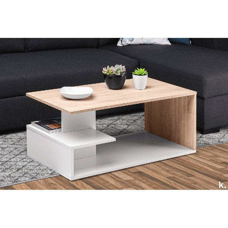 Messinger Floor Shelf Coffee Table, White/Sonoma oak