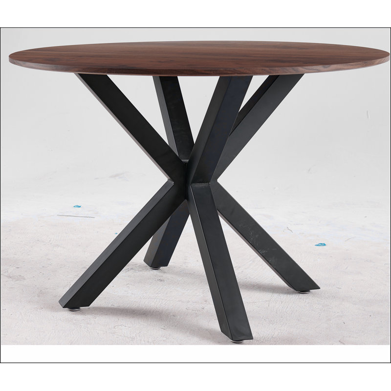 Table de salle à manger Mid-Century de 42,1 po de couleur noir et bois pour 4 à 6 personnes avec plateau rond en bois aggloméré