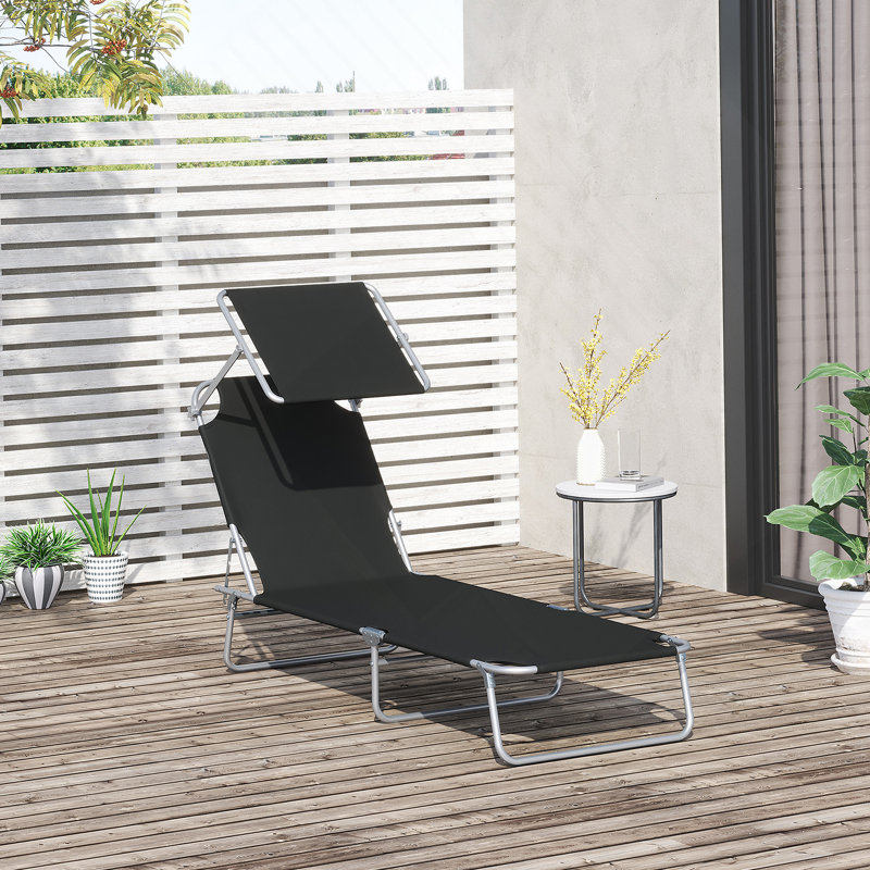 Outsunny Adjustable Folding Chaise Lounge With Sun Shade For Beach, Camping, And Backyard Relaxation