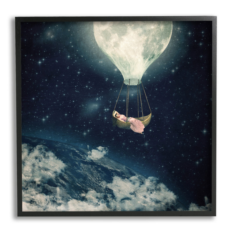 Rêve de lune dans un nuage galactique extra-terrestre Paula Belle Flores, L 17 po x H 17 po, Giclée encadrée noir minuit