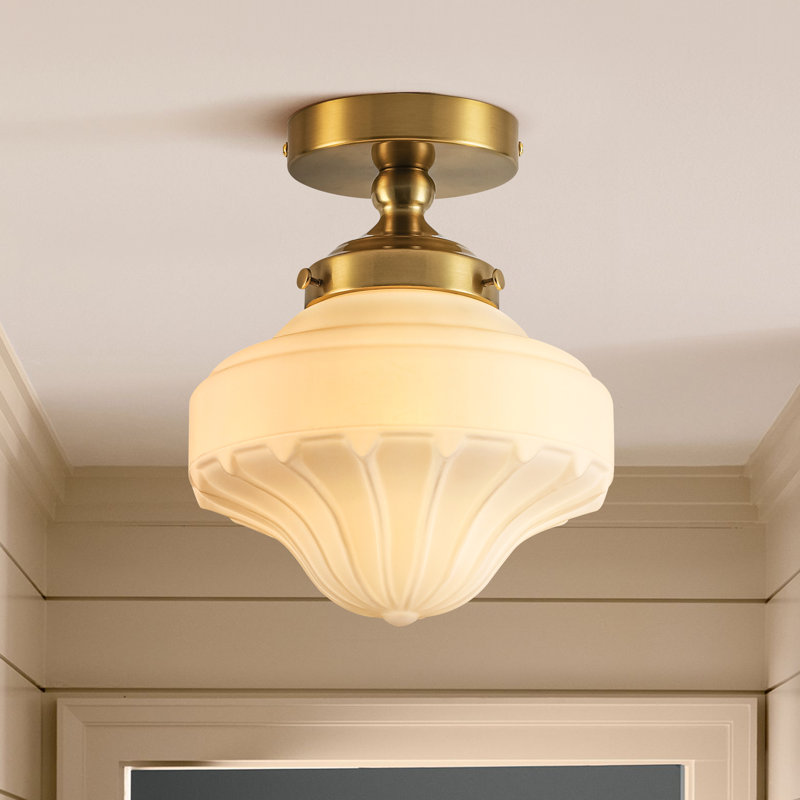  Glint 1- Light Schoolhouse Semi-Flush Mount Ceiling Light for Hallway, Copper