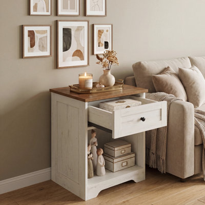 16" W Set of 2 Traditional Nightstand with Charging Station, 1 Drawer, and Open Shelf
