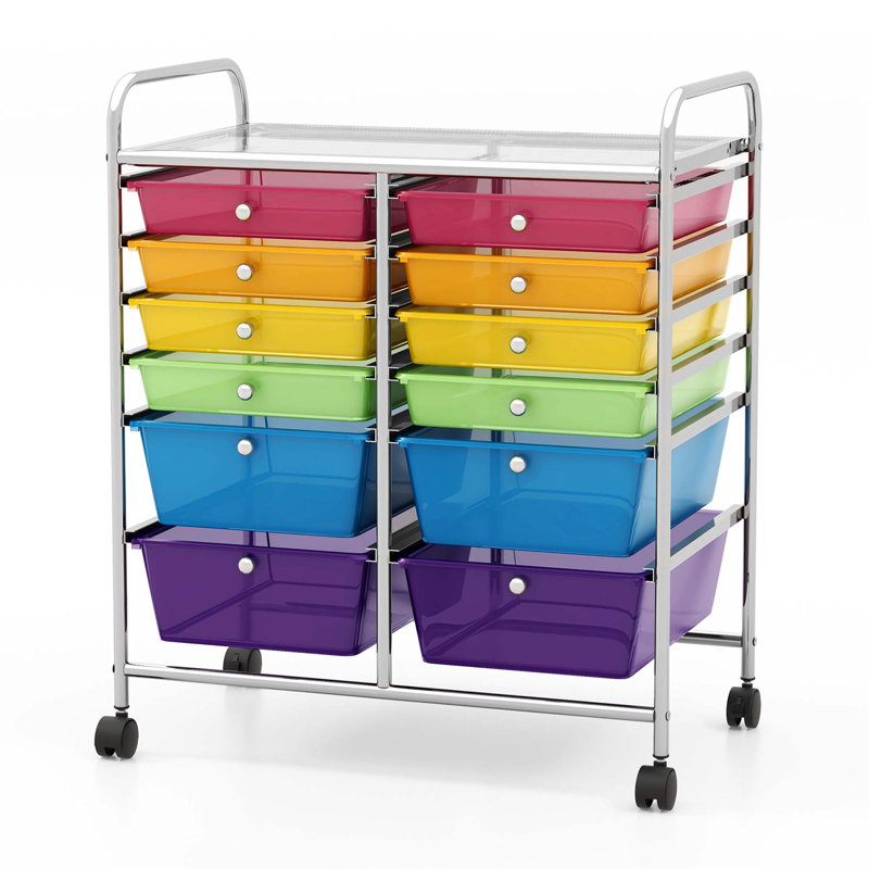 Commode de rangement roulante 12 tiroirs Perao, Multicolore