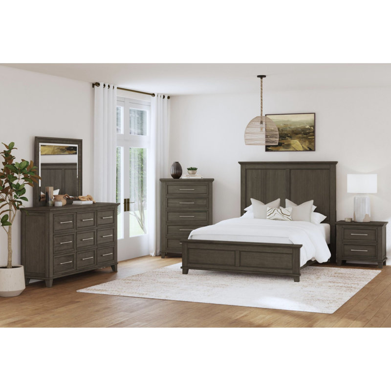 Ensemble de chambre à coucher 5 pièces Nhek, Gris, Simple