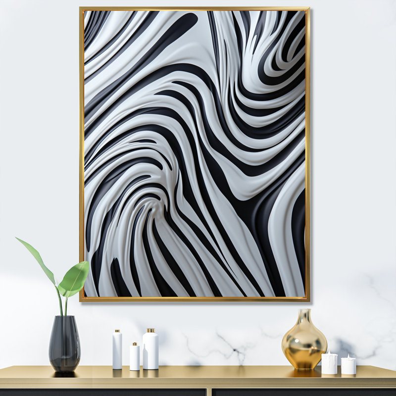 Motif de zèbre noir et blanc IV dynamique encadré sur toile, Or, H 20 po x l 12 po x P 1 po