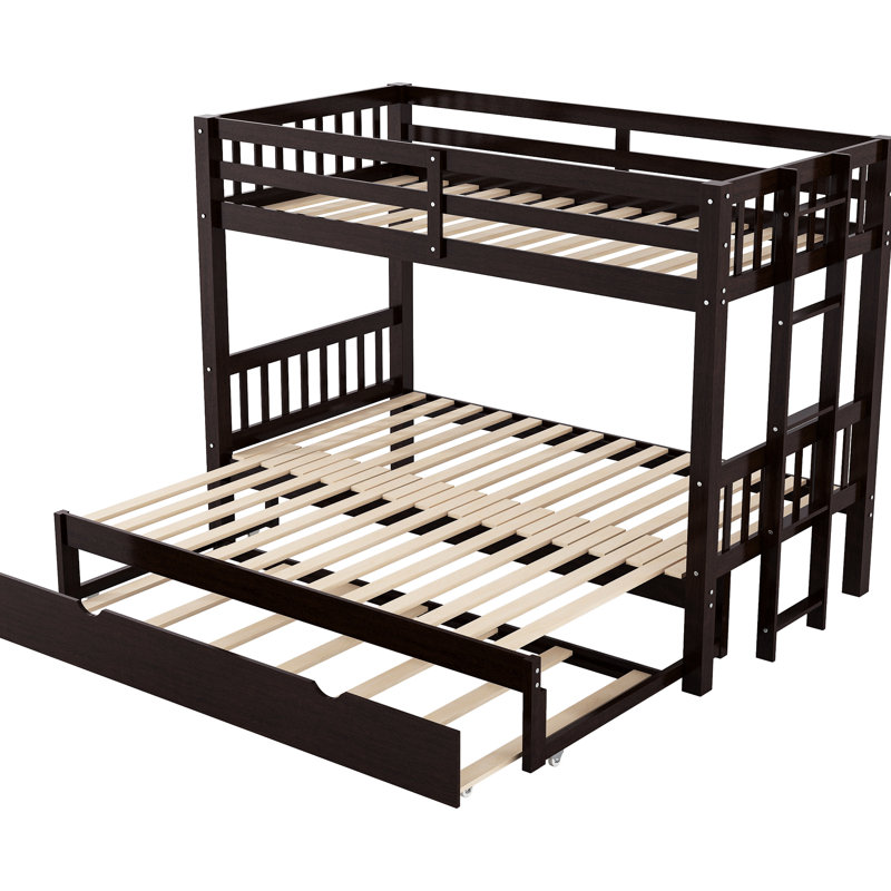 Lit simple superposé au-dessus d'un lit gigogne, gigogne, escalier sécuritaire, placement flexible, lit en pin, 4 couchages pour plusieurs personnes, garde-corps pleine longueur, liberté de placement et structure
