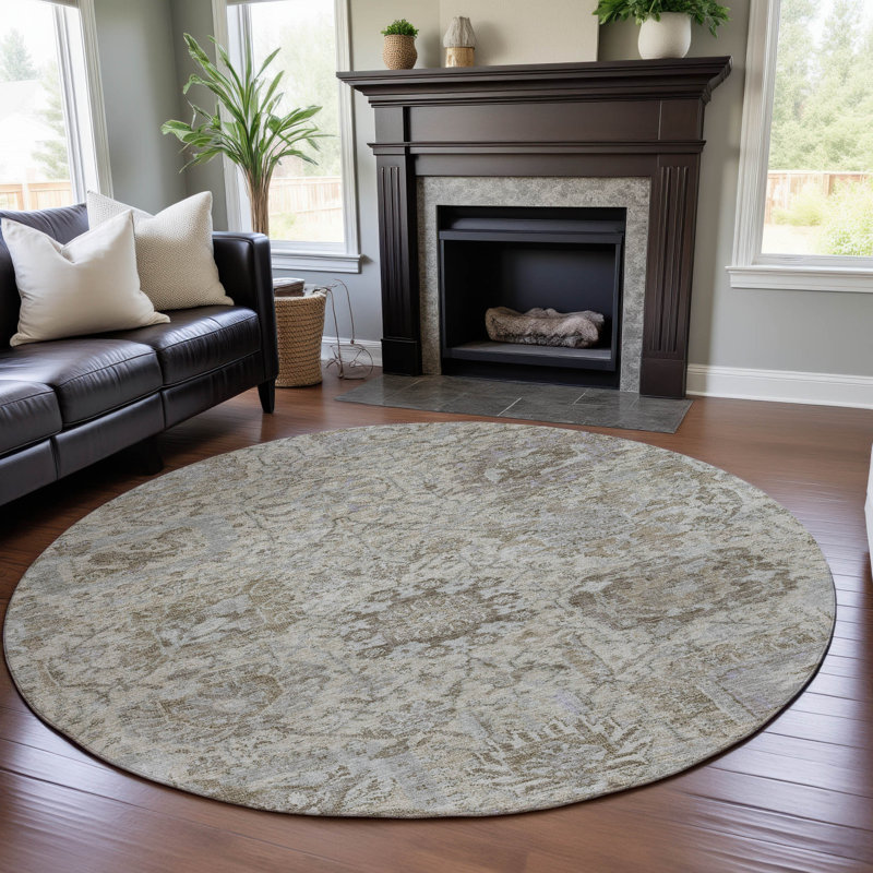 Premium Machine Washable Wayne AMF1102 Damask Rug, Round 8'