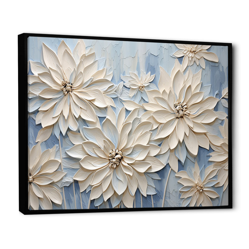 Impression sur toile Minimal White Ang Grey Cornflowers - Cornflowers, H 34 po x l 44 po x P 1,5 po, Cadre flottant noir