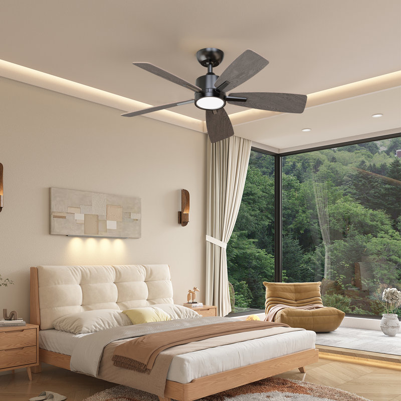 42'' Ceiling Fan With Led Lights, Beige/Gray Wood