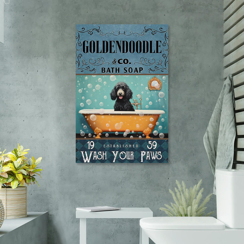 Goldendoodle Bath Soap 1 - 1 pièce, reproduction d'art graphique sur toile tendue, H 36 po x l 24 po x P 1,25 po