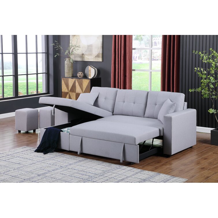 Santini Reversible Sleeper Sofa & Chaise Mercury Row Fabric: Light Gray Linen