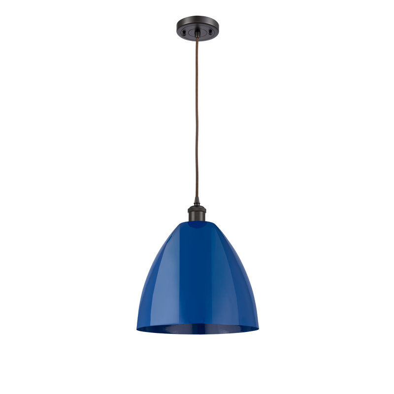 Luminaire suspendu conique 1 lumière, Bleu, H 14,75 po x l 12 po x P 12 po, Bronze huilé