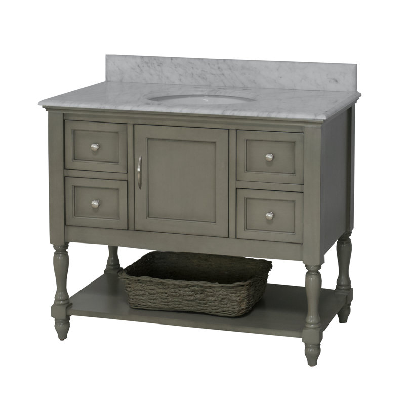 Ensemble de meuble-lavabo simple 42 po Hampton, Marbre de Carrare, Gris patiné