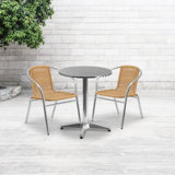 Ensemble de table ronde intérieure / extérieure en aluminium 31,5 po avec 2 chaises en rotin DuJuan