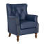 Fauteuil Redi vintage à oreilles de 75 cm de large, recouvert de similicuir et doté de pieds en bois massif.-129167337