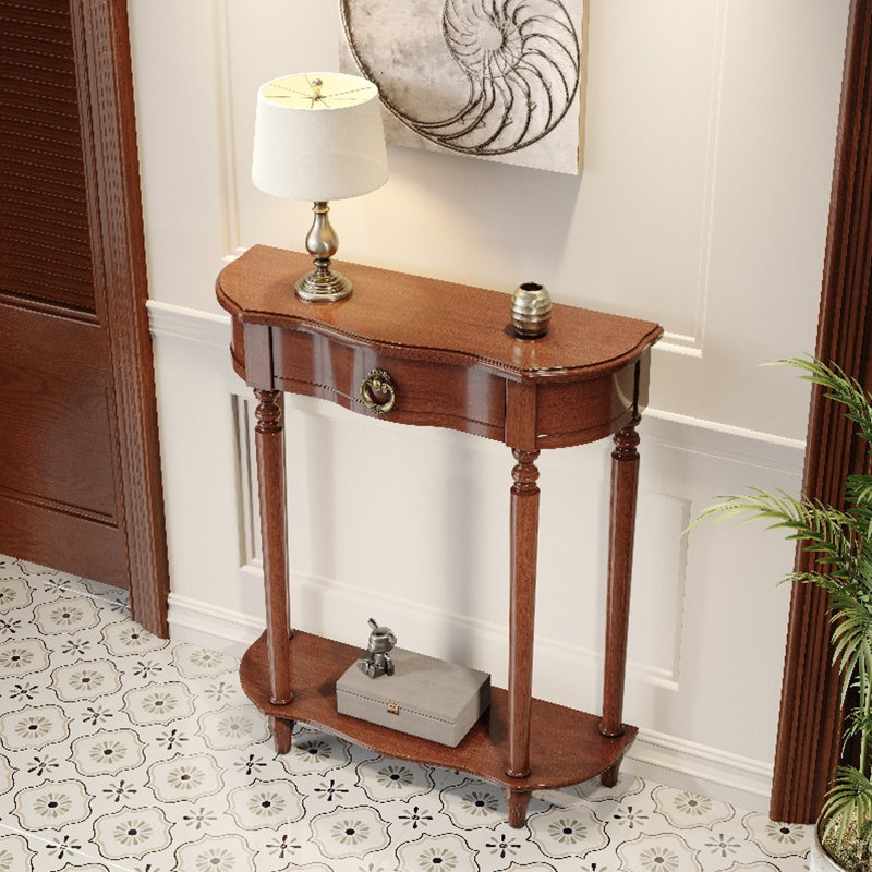 Walnut Half Moon Solid Wood Console Table, 35.43" H x 39.37" W x 11.81" D