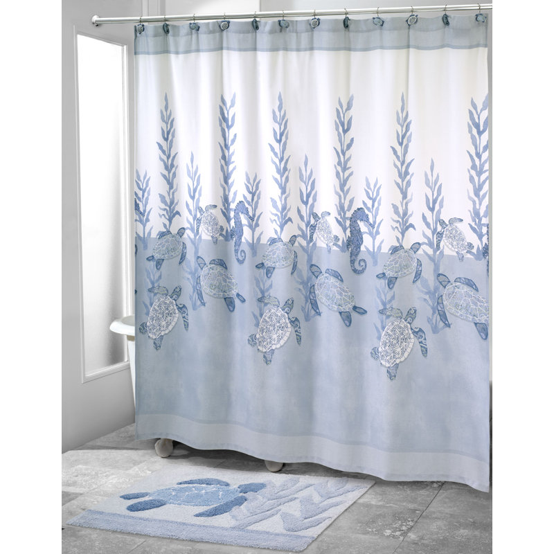 Caicos Blue and White Sea Life Shower Curtain