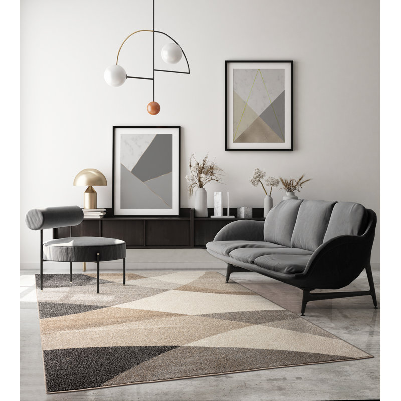 Cedor Geometric Print Area Rug, Beige, Rectangular 120 x 160cm