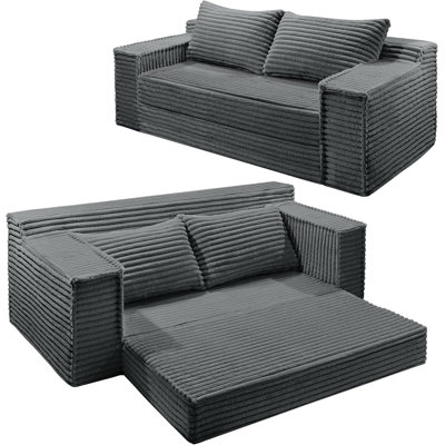Canapé-lit convertible de 75 po, canapé-lit désossé avec 2 coussins, canapé-lit rabattable, causeuse, canapé-lit pour salon, sans assemblage, gris
